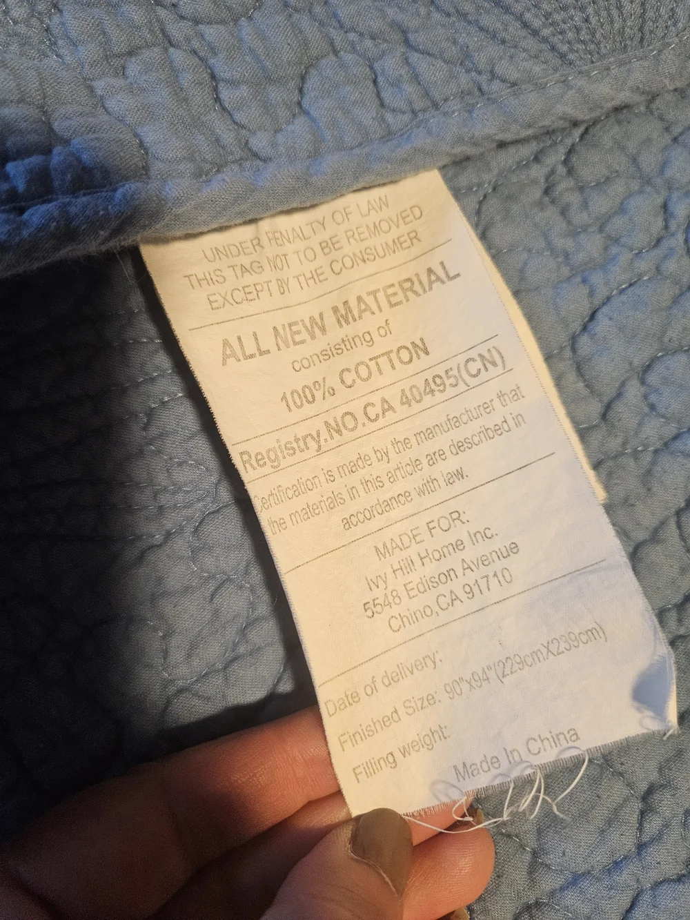 Light Blue Quilted Bedspread - Brand